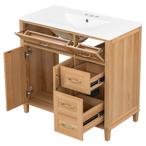 English Elm [video] 36 Inch Freestanding Bathroom Vanity with Ceramic Sink and Soft Close Storage N759P395344N
