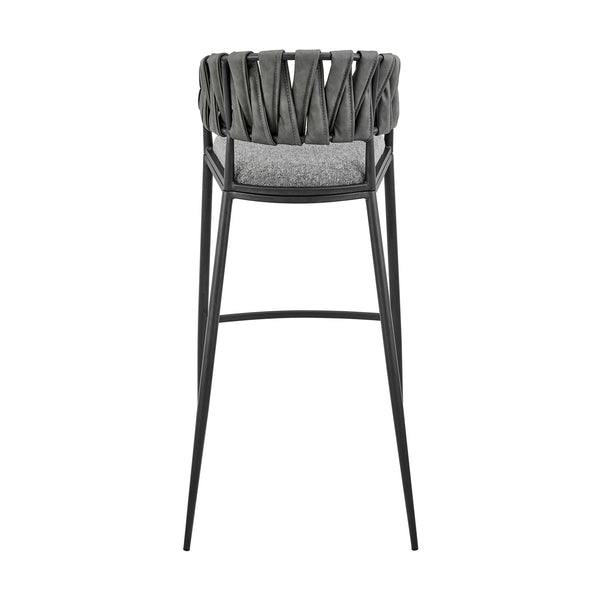 English Elm Ylena Gray Faux Leather & Fabric Bar Stool — Black Metal Frame, Comfortable Upholstery, Durable Design B2736P268561