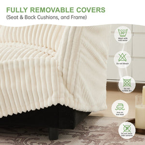 English Elm Slipcovered Modern 3-Seater Sofa - Plush Cream Corduroy With Deep Seating & Flexible Design Features W3041S00020-GIGA