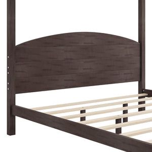 English Elm King Canopy Platform Bed with Headboard and Support Legs — Modern Pine Wood Frame, Sturdy 650lb Capacity Brown WF309291AAD