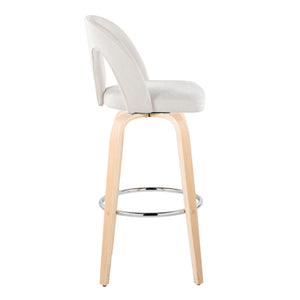 English Elm Fixed-height Swivel Barstools with Bent Wood Legs White Upholstery Chrome Footrest 2 Pack B202S01878