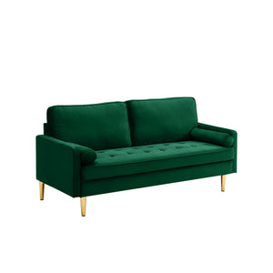 English Elm 65-inch minimalist velvet loveseat with gold metal legs, thick cushions, solid pine frame, 800lb capacity Green W2795P247595