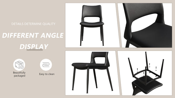 English Elm Modern Black Pu Leather Dining Chairs Set of 2 Ergonomic Metal Frame Seating W1727P251122