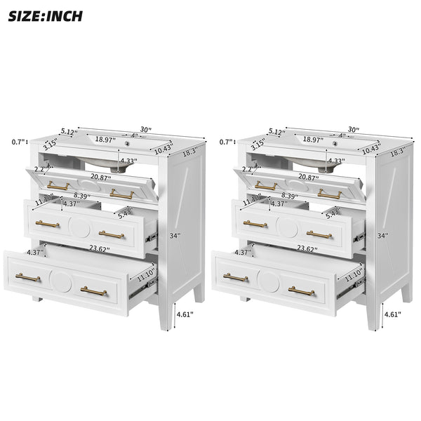 English Elm 60'' Bathroom Vanity Set With Elegant Ceramic Sink, Soft-Close Drawers, Solid Wood Frame Storage Solution N710SS00003K