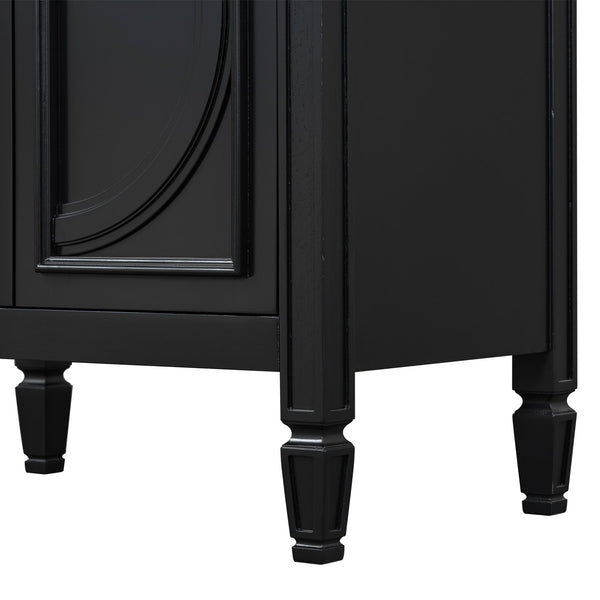 English Elm Christopher Knight Home® - 30" Bathroom Vanity with Sink Vintage Freestanding Ceramic Top Soft-Close Doors Gold Knobs, Storage Black N759P226000B