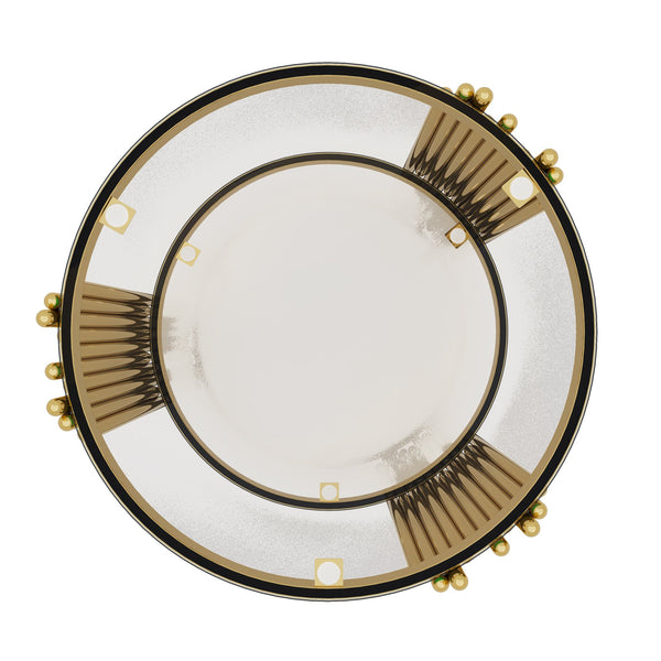 English Elm Modern Round Mirrored Glass End Table with Gold Metal Frame and Lower Display Shelf Transparent N735P380092K