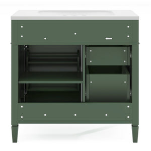 English Elm 36'' Modern Bathroom Vanity With Top Sink, 3 Drawers, Roman Legs & Adjustable Shelving For Storage SW000119AAF-2