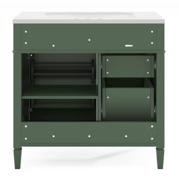 English Elm 36'' Modern Bathroom Vanity With Top Sink, 3 Drawers, Roman Legs & Adjustable Shelving For Storage SW000119AAF-2