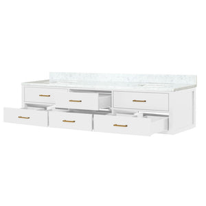 English Elm White Double Vanity 84" W X 22" D With Carrara Marble Top - Elegant Design, Ample Storage & Soft-Close Drawers B2731P258159-GIGA
