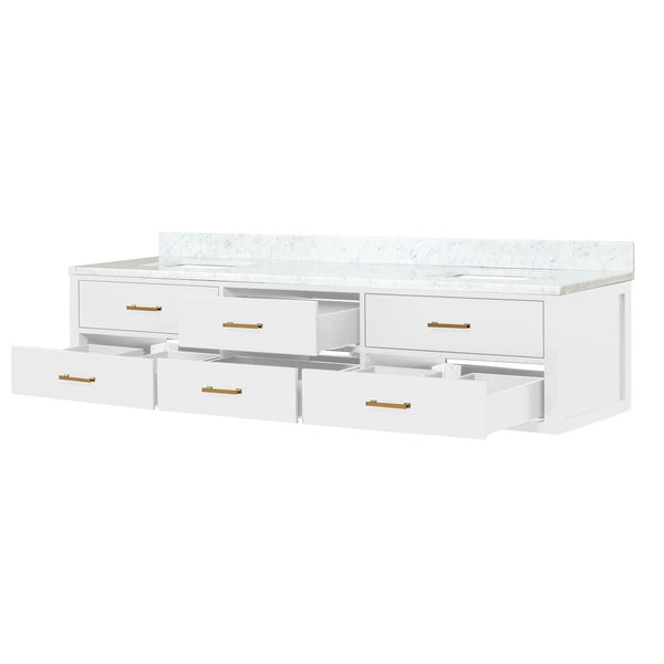 English Elm White Double Vanity 84" W X 22" D With Carrara Marble Top - Elegant Design, Ample Storage & Soft-Close Drawers B2731P258159-GIGA