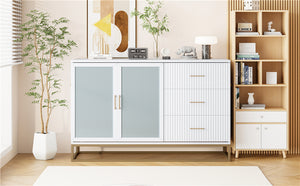English Elm Murphy Queen Wall Bed with Frosted Glass Cabinet Facade Gold Legs Pine Frame White N820S00028K