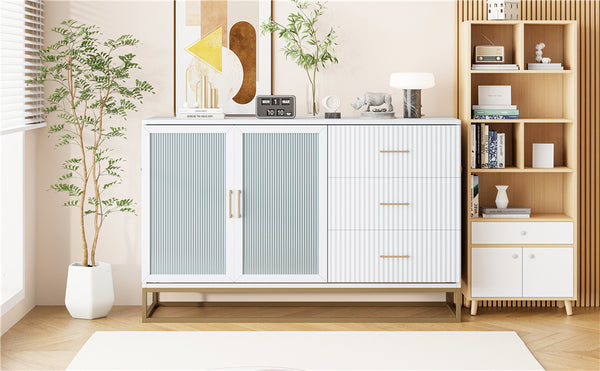 English Elm Murphy Queen Wall Bed with Frosted Glass Cabinet Facade Gold Legs Pine Frame White N820S00028K