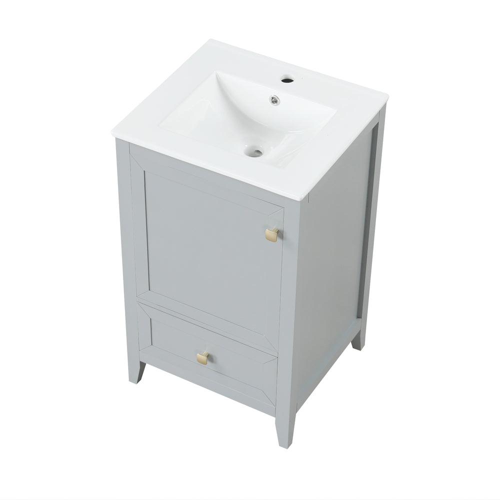 English Elm 20" Bathroom Vanity With Ceramic Sink, Soft-Close Door & Drawer - Stylish Grey Storage Solution N725P185452E
