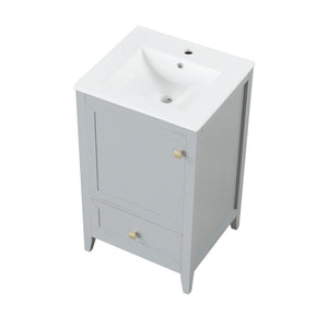 English Elm 20" Compact Bathroom Vanity Grey Mdf Cabinet Ceramic Sink Soft Close Storage N725P351851E