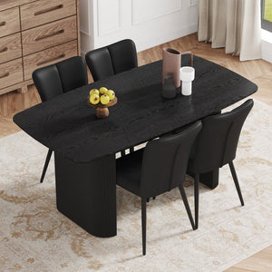 English Elm Table Set: Modern Black Wood Grain Dining Table With 4 Stylish Pu Chairs For Elegant Dining Experience W1151S04180-GIGA