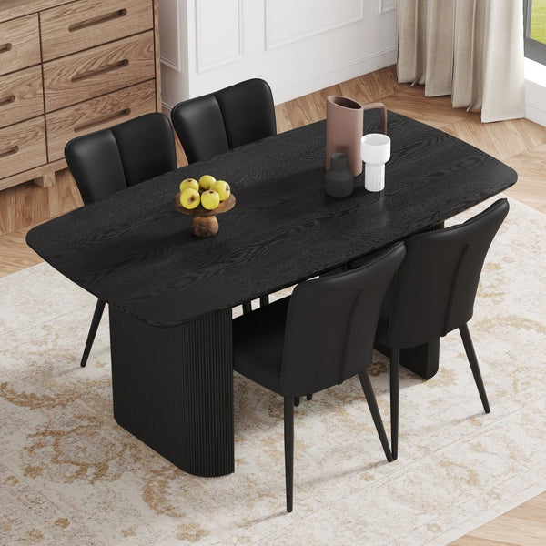 English Elm Table Set: Modern Black Wood Grain Dining Table With 4 Stylish Pu Chairs For Elegant Dining Experience W1151S04180-GIGA