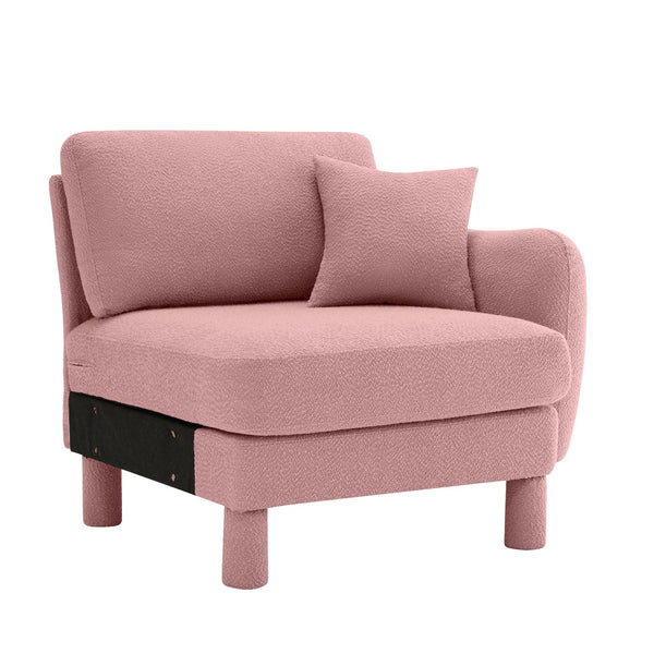 English Elm Lucas Boucle Upholstered Sofa with Curved Arms Foam Coil Cushions and Toss Pillows W3041P337433