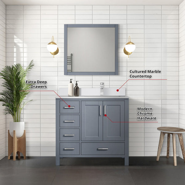 English Elm Dark Grey Bath Vanity Set With Marble Top, Chrome Faucet, And Mirror - Stylish & Durable Upgrade B2731S01331