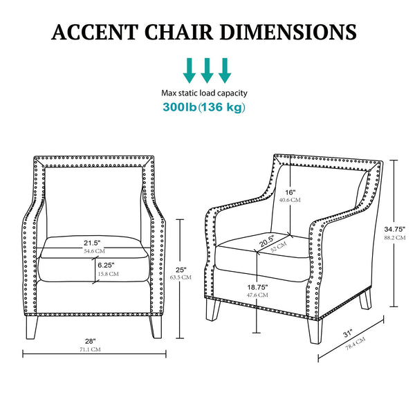 JLA Home INK+IVY - Accent Shasta Faux Leather Chair with Brass Nailhead Trim, Morocco Wood Legs, Durable Hardwood Frame II100-0267