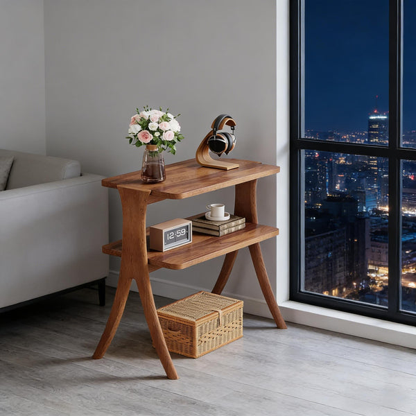 English Elm 2-tier Walnut Wood Grain End Table with Herringbone Legs for Entryway or Living Room T3971P448039