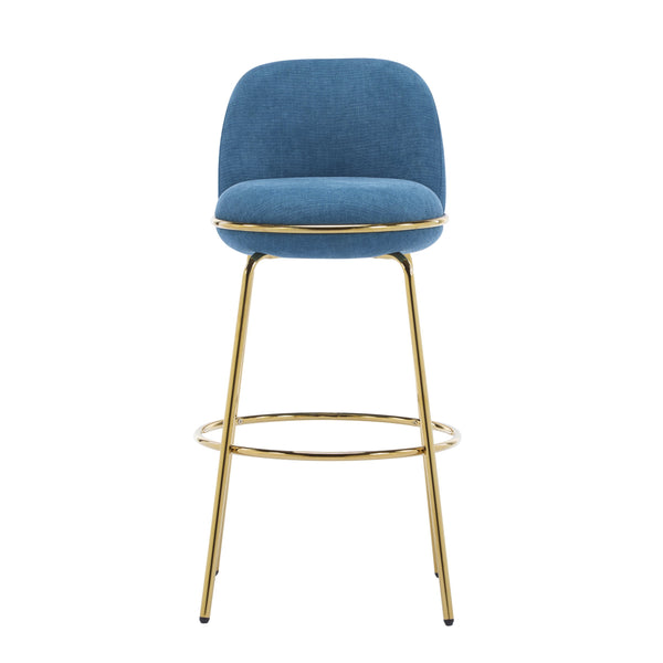 English Elm Christopher Knight Home® - Rio Claro Metal Upholstered Barstool Set of 2 – Sculptural Rounded Seat, Low Back, Stain-Resistant Fabric, Durable Frame, Space-Saving Design Blue,Gold N775P268026U