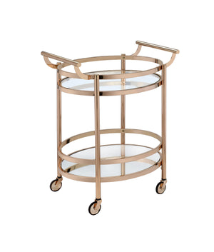 English Elm Lakelyn Rose Gold Serving Cart with Clear Tempered Glass & Mirrored Shelf, 2-Tier Mobile Bar Cart B2726P408080