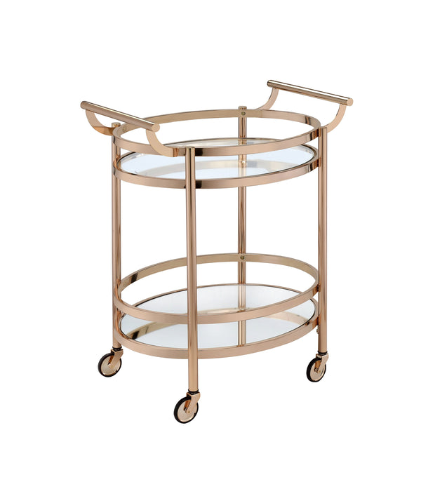 English Elm Lakelyn Rose Gold Serving Cart with Clear Tempered Glass & Mirrored Shelf, 2-Tier Mobile Bar Cart B2726P408080