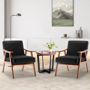 English Elm Mid-Century curved armchair with solid wood frame, extra-thick backrest, comfy lounge seat for home decor Black PU W2200P186174
