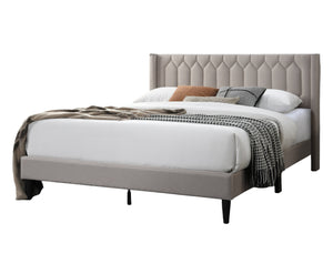 English Elm Modern Burlap Platform Bed Queen with Geometric Diamond Tufted Headboard, Sleek No-Box Spring Design Light Brown 66 L x 23 W x 9 H B011P238959