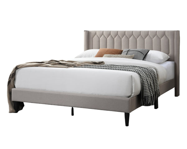 English Elm Modern Burlap Platform Bed Queen with Geometric Diamond Tufted Headboard, Sleek No-Box Spring Design Light Brown 66 L x 23 W x 9 H B011P238959