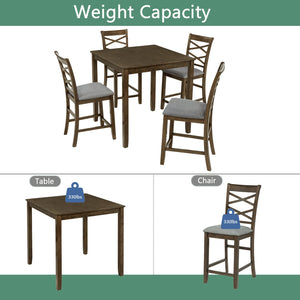 English Elm Elegant Square Acacia Wood Dining Set with Four Linen Upholstered Chairs Modern Style W1998S00084