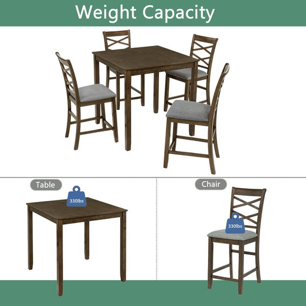 English Elm Elegant Square Acacia Wood Dining Set with Four Linen Upholstered Chairs Modern Style W1998S00084