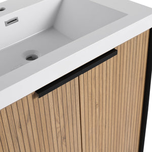 English Elm 30" Modern Freestanding Bathroom Vanity with Resin Sink, Soft-Close Doors, Adjustable Shelf, Durable Plywood Finish Light Coffee W999S00295