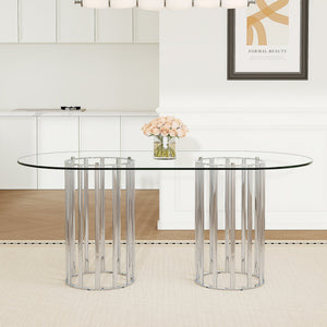 English Elm 71 Inch Oval Tempered Glass Dining Table Black Metal Base Seats Eight Modern W1151P416028