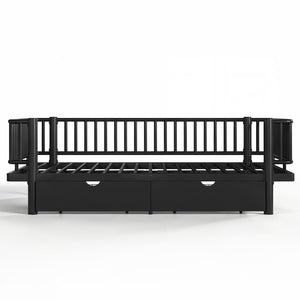 English Elm Full Size Metal Platform Storage Bed Low Profile Steel Frame with Built-in Drawers Black W5305P471350