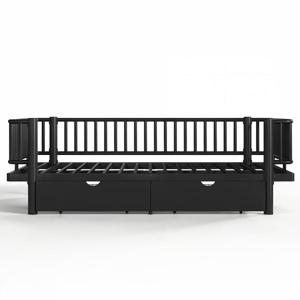 English Elm Full Size Metal Platform Storage Bed Low Profile Steel Frame with Built-in Drawers Black W5305P471350