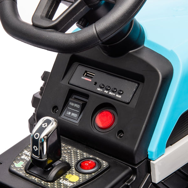 English Elm Ride on Electric Tractor Toy with Trailer 24v 400w Dual Motors Remote Control Led Blue W1578P193906