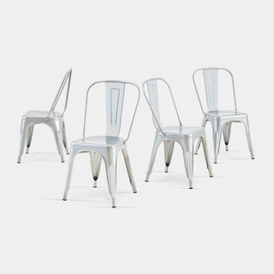 English Elm Set Of 4 High Gloss Silver Metal Dining Chairs - Stackable, Lightweight, Easy To Clean For Home & Cafe B347P383375-GIGA