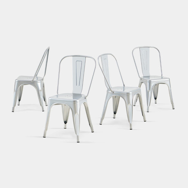 English Elm Set Of 4 High Gloss Silver Metal Dining Chairs - Stackable, Lightweight, Easy To Clean For Home & Cafe B347P383375-GIGA