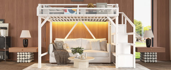 English Elm Full Xl Over Twin Triple Metal Bunk Bed with Storage Stairs and Shelves Black White W1580S00408
