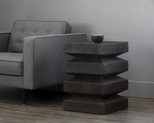 Sunpan Cormac End Table - Handcrafted Solid Acacia Wood with Unique Textures for Stylish Living Spaces Dark Brown
