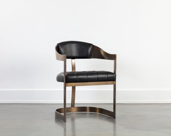 Sunpan Beaumont Ultra Contemporary Dining Armchair with T-Shaped Back and Stylish Tapered Arms Design Antique Brass / Cantina Black