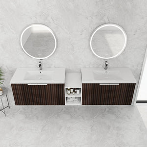 English Elm 82 Inch Wall-Mounted Bathroom Vanity with Resin Sink, Soft-Close Doors, Extra Shelves, Durable Eco Plywood W999S00262