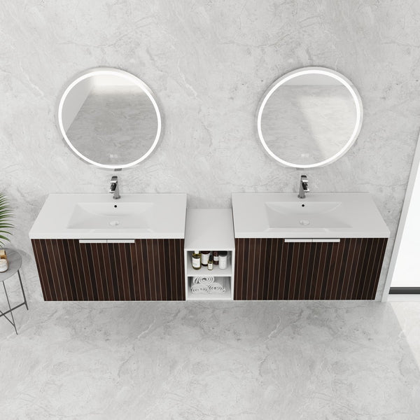 English Elm 82 Inch Wall-Mounted Bathroom Vanity with Resin Sink, Soft-Close Doors, Extra Shelves, Durable Eco Plywood W999S00262