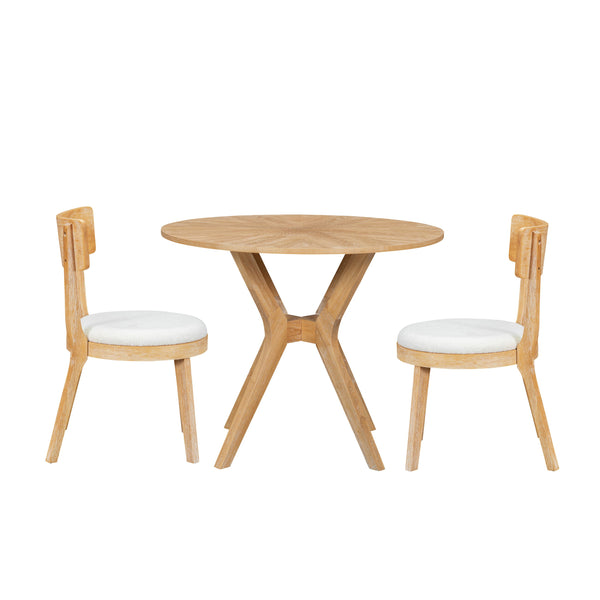 English Elm Mid-Century 39.4" Round Dining Table Set With 2 Padded Chairs, Stylish Oak Finish & Durable Design TWSET-LUCKY2