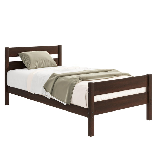 English Elm Twin Minimalist Rubberwood Bed with Headboard & Footboard, Space-Saving Underbed Storage, Durable Slatted Frame Espresso W504P262994