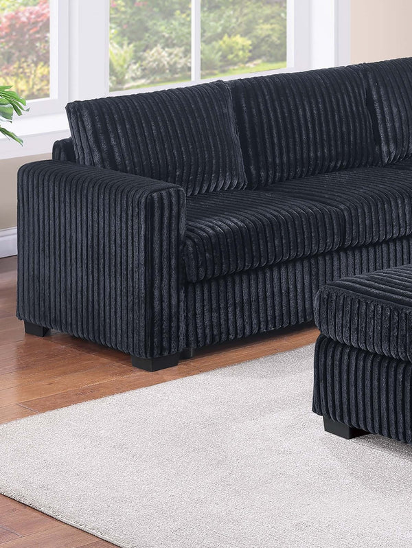 English Elm Contemporary Corduroy L-shaped Sectional with Usb Console Ottoman Included Black B011S02217