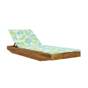 English Elm Boat-shape Acacia Wood Outdoor Chaise Lounge Slatted Teak Finish Poolside Recliner Green Leaf,Teak N770P380117T_N770P253018L