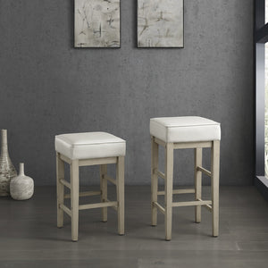 English Elm Transitional Faux Leather Pub Height Stool Set of 2 with Antiqued Wood Frame, 29" Seat, Versatile Design White 32.25 L x 17 W x 12.75 H B011P232133