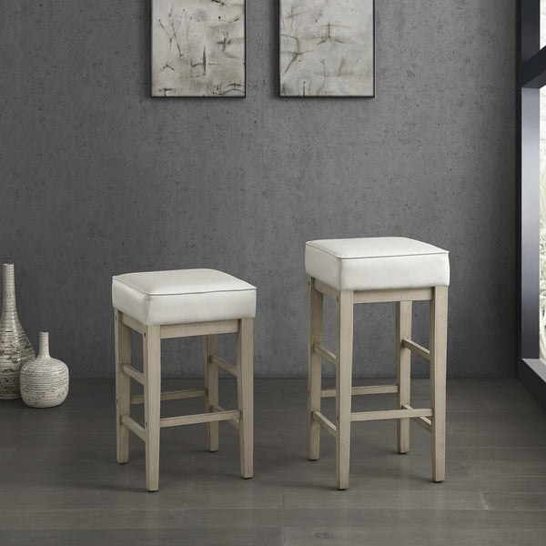 English Elm Transitional Faux Leather Pub Height Stool Set of 2 with Antiqued Wood Frame, 29" Seat, Versatile Design White 32.25 L x 17 W x 12.75 H B011P232133